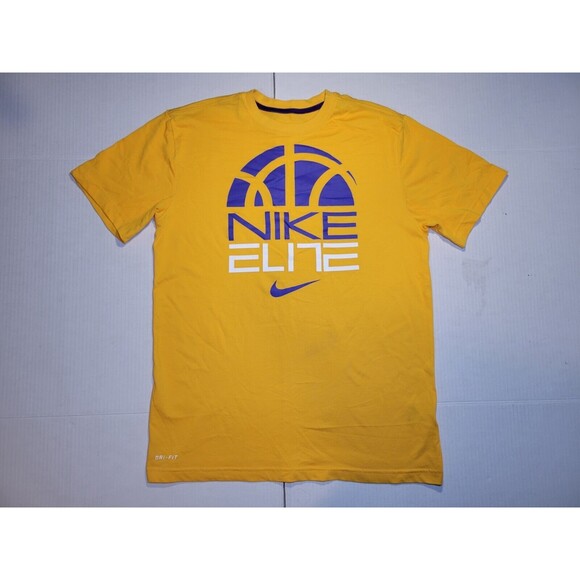 Nike Elite Swoosh Dri-Fit Yellow Blue Basketball Workout Crew Neck Mens‎ Medium - Picture 1 of 6